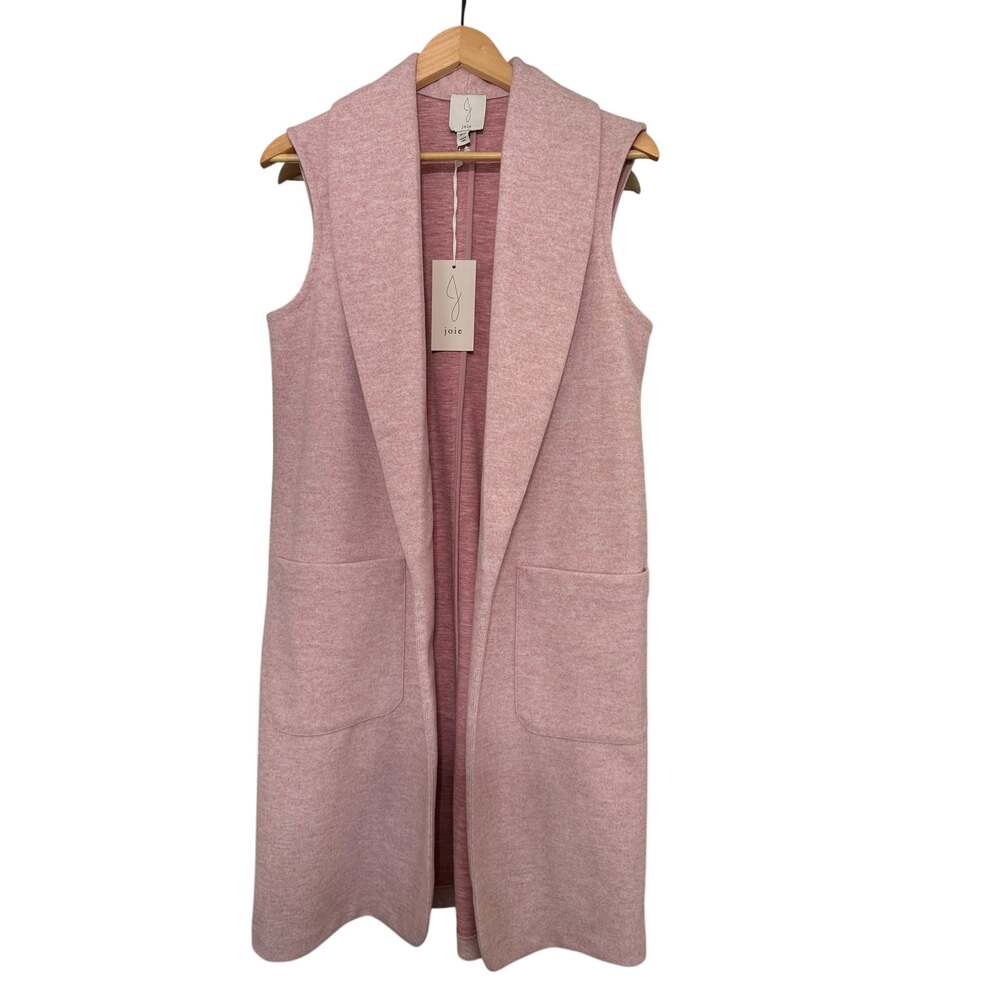 Joie Sweater Vest Soft Pink Sleeveless Open Front Long Wool-Blend Size M